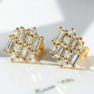 0.  5ct 100 Natural Diamond 14k Yellow Gold Allotype Baguette Cut Earrings E997