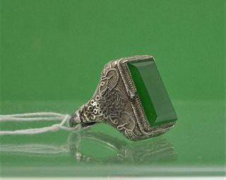 Antique Chinese Export Silver Jade Secret Compartment Ring Chop Marks As Found