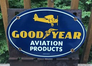 Vintage 1939 Good Year Aviation Products Porcelain Enamel Sign