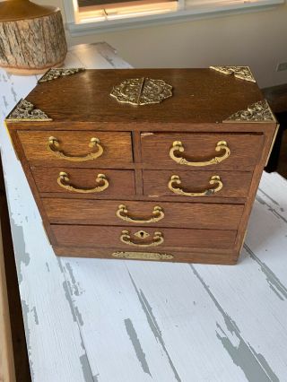 Antique Vintage Jewelry Box Storage Chest Organizer Wood 6 Drawers Japan