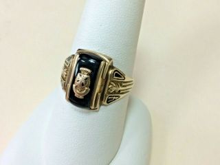 Vintage 1940 Veritas High School Class Ring Dated 10k Yellow Gold W Onyx Sz 9.  75