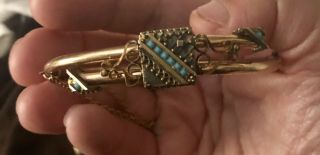 Antique Gold Filled Turquoise Bangle Bracelet Very Old