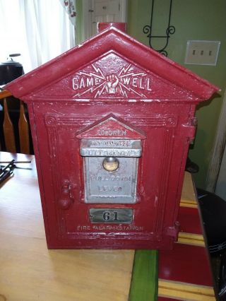 Vintage Gamewell 1924 Fire Dept Alarm Pole Call Box W/ Key Cottage Style