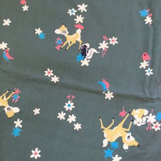 Vintage 1950s Novelty Print Disneyland Fabric 5.  5 Yards Rare Disney Bambi Fabric