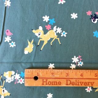 Vintage 1950s Novelty Print Disneyland Fabric 5.  5 Yards Rare Disney Bambi Fabric 9