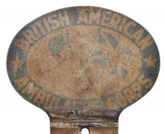 Wwii British American Ambulance Corps License Plate - Hood Topper Rare