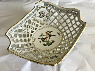 Herend Hungary Rothschild Bird 7437/ro Centerpiece Openwork Basket Porcelain Vtg