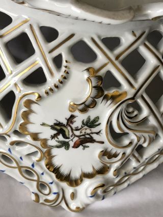 Herend Hungary Rothschild Bird 7437/RO Centerpiece Openwork Basket Porcelain Vtg 6