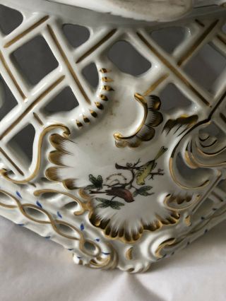 Herend Hungary Rothschild Bird 7437/RO Centerpiece Openwork Basket Porcelain Vtg 7