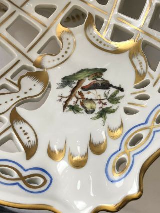 Herend Hungary Rothschild Bird 7437/RO Centerpiece Openwork Basket Porcelain Vtg 8