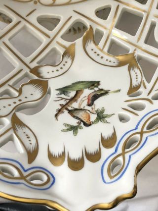 Herend Hungary Rothschild Bird 7437/RO Centerpiece Openwork Basket Porcelain Vtg 9