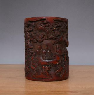 Chinese Carved Figures Bamboo Brush Pot W/figures