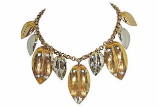 Vintage Signed Napier Book Piece Leaves Runway Statement Dangle Necklace,  1977