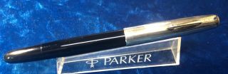 Vintage Parker 51 Black Sj Fountain Pen 14k Gold Blue Diamond Clip W/custom Hood