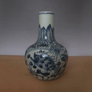 Antique Chinese Blue & White Porcelain Vase With Fish 2