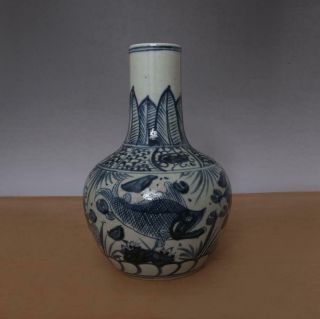 Antique Chinese Blue & White Porcelain Vase With Fish 3