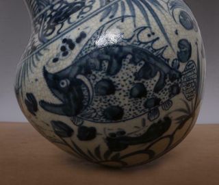 Antique Chinese Blue & White Porcelain Vase With Fish 8