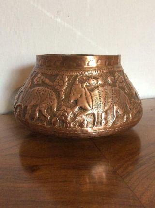 Antique 19th Century Middle Eastern Persian Copper Hand Etched Bowl