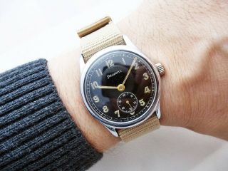 Fantastic Rare Black Helvetia German Dh Military Vintage Ww2 Watch From 1940 