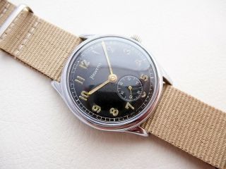 FANTASTIC RARE BLACK HELVETIA GERMAN DH MILITARY VINTAGE WW2 WATCH FROM 1940 ' S 4