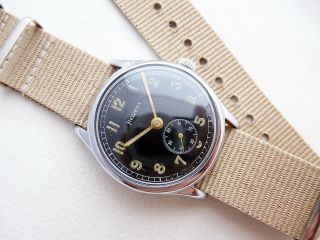 FANTASTIC RARE BLACK HELVETIA GERMAN DH MILITARY VINTAGE WW2 WATCH FROM 1940 ' S 7