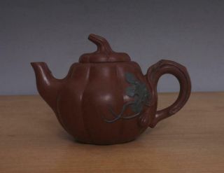 Jiang Rong Signed Old Chinese Handmade Yixing Zisha Pumpkin Form Teapot