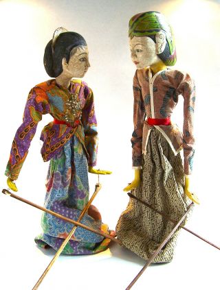 Antique 1950’s Indonesian Puppets – Wayang Golek Carved Wood – Bought In Jakarta