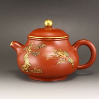 Chinese Gilt Gold Yixing Zisha Clay Teapot W Artist Signed