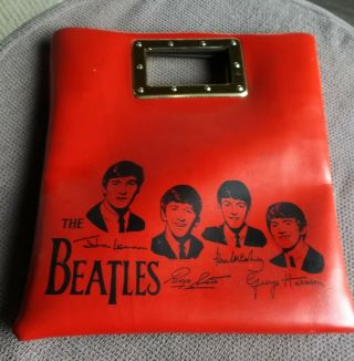 Vintage Beatles 1964 Red W/black Picture Signatures Vinyl Handbag