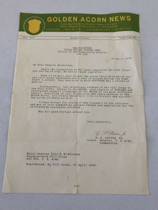 Ww2 87th Division Letter From Gen.  G.  S.  Patton