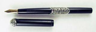 Rare & Early C.  1900 ' s J.  G.  Rider Fountain Pen in Silver on Black Hard Rubber 2