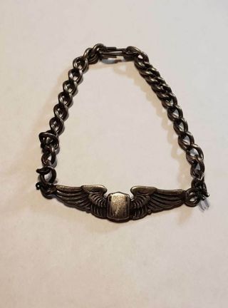 Vintage Wwii Us Army Air Force Sterling Silver Pilot Wings Sweetheart Bracelet