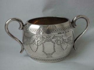 Good Antique Victorian Solid Sterling Silver Sugar Bowl 1896/ L 16.  3 Cm/ 170 G