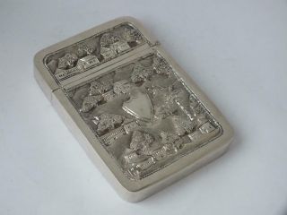 Antique Indian Solid Silver Card Case C.  1900/ L 9.  4 Cm/ 117 G/ Unmarked