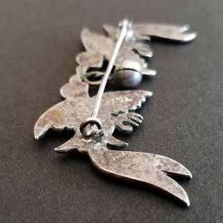 Vintage EARLY TAXCO 980 Silver Parrots Brooch/Pin With Bell Dangle/Drop Figural 4
