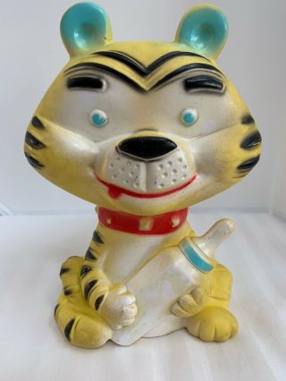 Vintage Alan Jay Clarolyte Squeak Rubber Toy Tiger W/baby Bottle Strong Squeaker