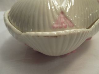 Antique 1800s Belleek TRIDACNA Shell Pink Coral Covered Bowl - First Black Mark 12