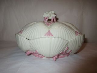 Antique 1800s Belleek Tridacna Shell Pink Coral Covered Bowl - First Black Mark