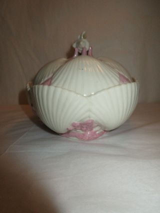Antique 1800s Belleek TRIDACNA Shell Pink Coral Covered Bowl - First Black Mark 5
