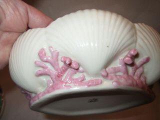 Antique 1800s Belleek TRIDACNA Shell Pink Coral Covered Bowl - First Black Mark 8