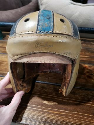 Antique Vintage 1930s Rawlings Leather Football Helmet No Chin Strap Estate Find