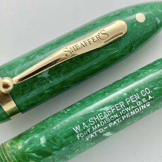 VINTAGE SHEAFFER’S OVERSIZE BALANCE FOUNTAIN PEN JADE GREEN LIFETIME WHITE DOT 7