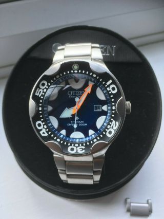 Citizen Bn0016 - 55l The " 0rca " Rare Model With Blue Face And Titanium Bracelet