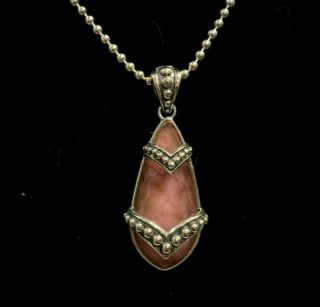 Rare Vintage Lagos SS Maya Rhodochrosite Teardrop Pendant Necklace,  16 - 18 