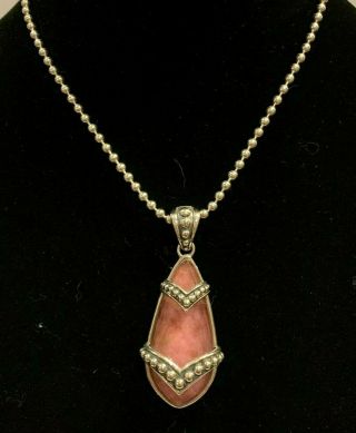 Rare Vintage Lagos SS Maya Rhodochrosite Teardrop Pendant Necklace,  16 - 18 