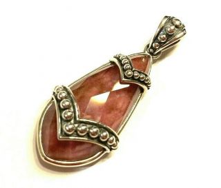 Rare Vintage Lagos SS Maya Rhodochrosite Teardrop Pendant Necklace,  16 - 18 