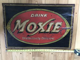 Rare Vintage Moxie Tin Metal Embossed Soda Sign