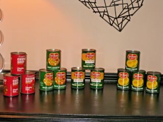 Vintage Del Monte Campbells Metal Tin Cans Of Play Food Soup Printed Graphics
