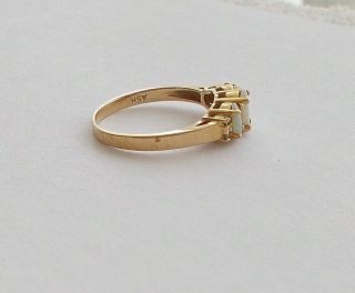 Three - Stone Precious Opal & Diamond Ring in 14K Yellow Gold Ring Size 6.  25 2