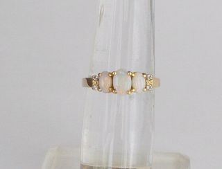 Three - Stone Precious Opal & Diamond Ring in 14K Yellow Gold Ring Size 6.  25 3